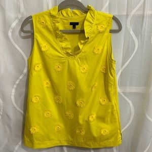 Talbots Sleeveless Yellow Top With Circular Appliqués, Size Small